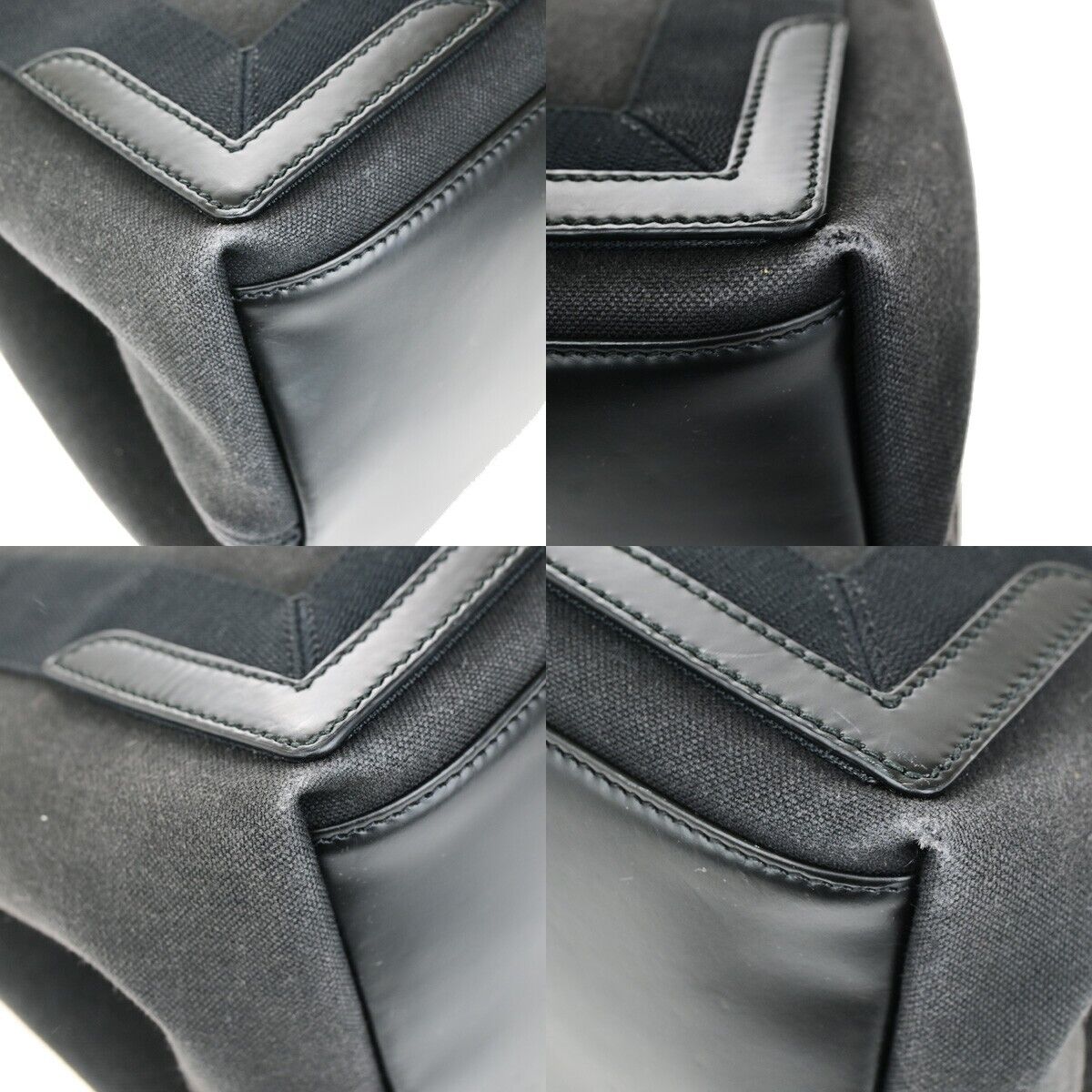 BALENCIAGA Navy Cabas S Hand Tote Bag Canvas Leather Black SHW Italy 32ED210