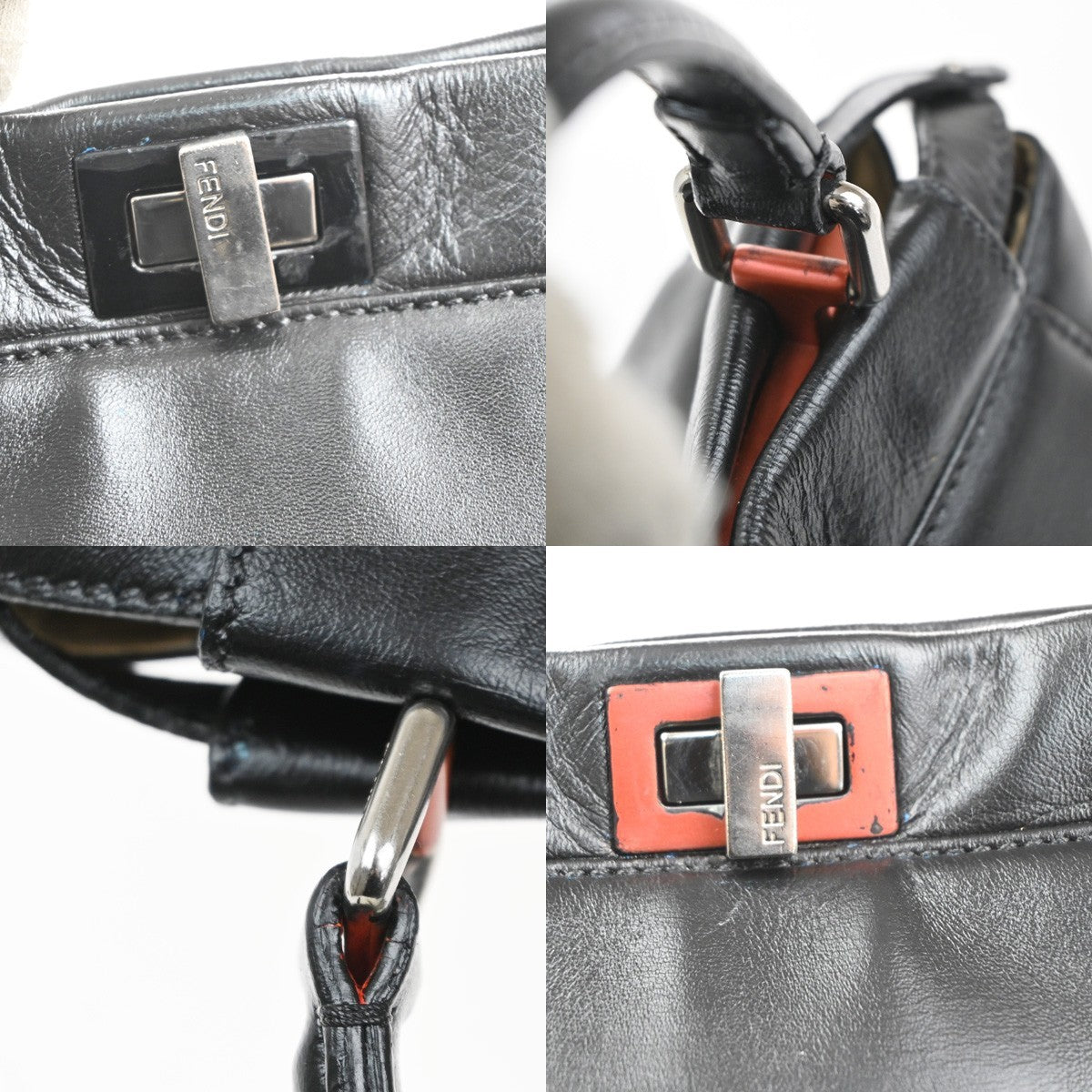 FENDI Peekaboo Logo Mini Hand Tote Bag Leather Black SHW Italy 88MA250