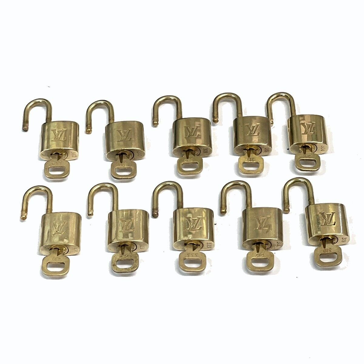 LOUIS VUITTON LV 10 SET PADLOCK KEY BAG CHARM CADENA GOLD PLATED FRANCE 37SH244