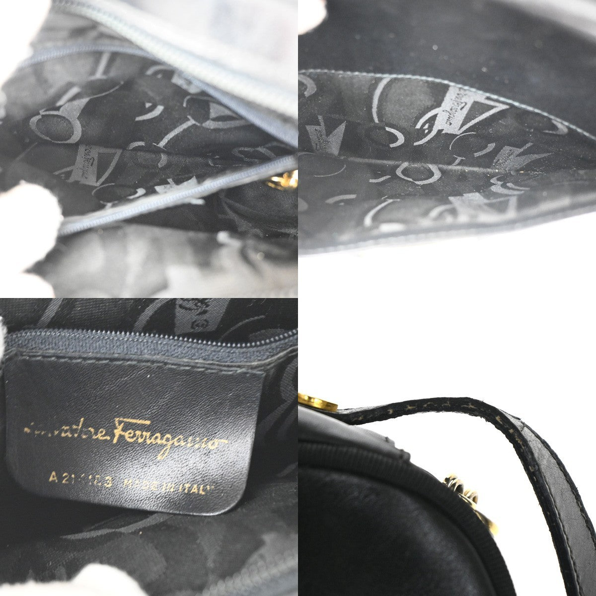 SALVATORE FERRAGAMO Vara Shoulder Bag Canvas Leather Black Gold 69TA430