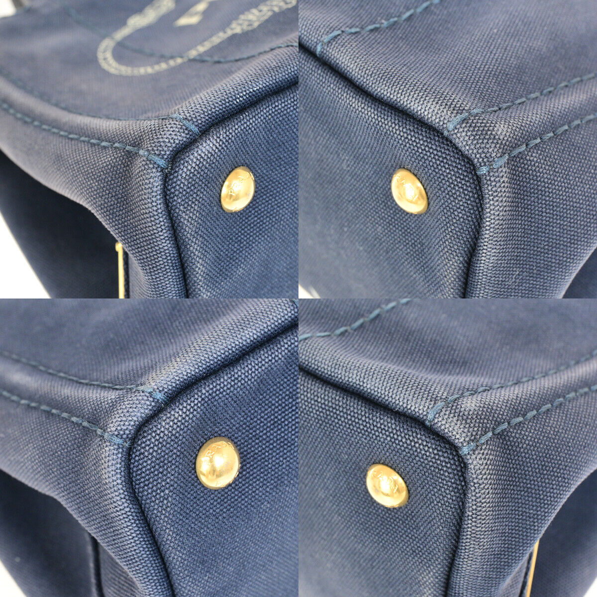 PRADA Logo CANAPA 2Way Shoulder Hand Bag Canvas Leather Navy Blue GHW 86SJ071