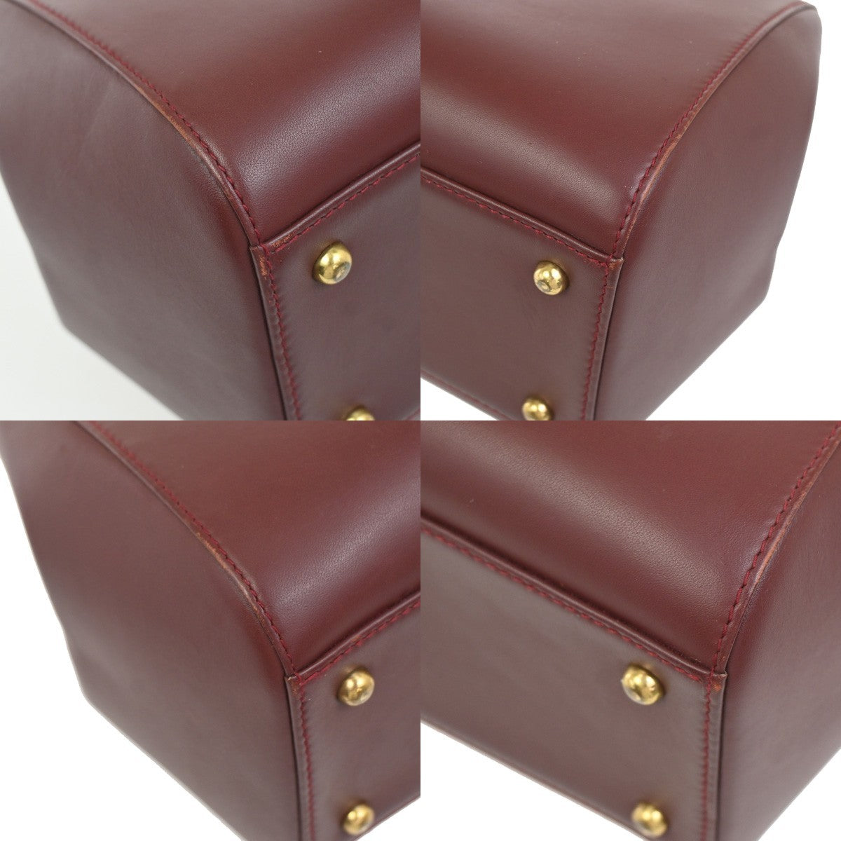 MUST DE CARTIER 2C Logo Shoulder Hand Bag Leather Red Bordeaux GHW Spain 87RL922