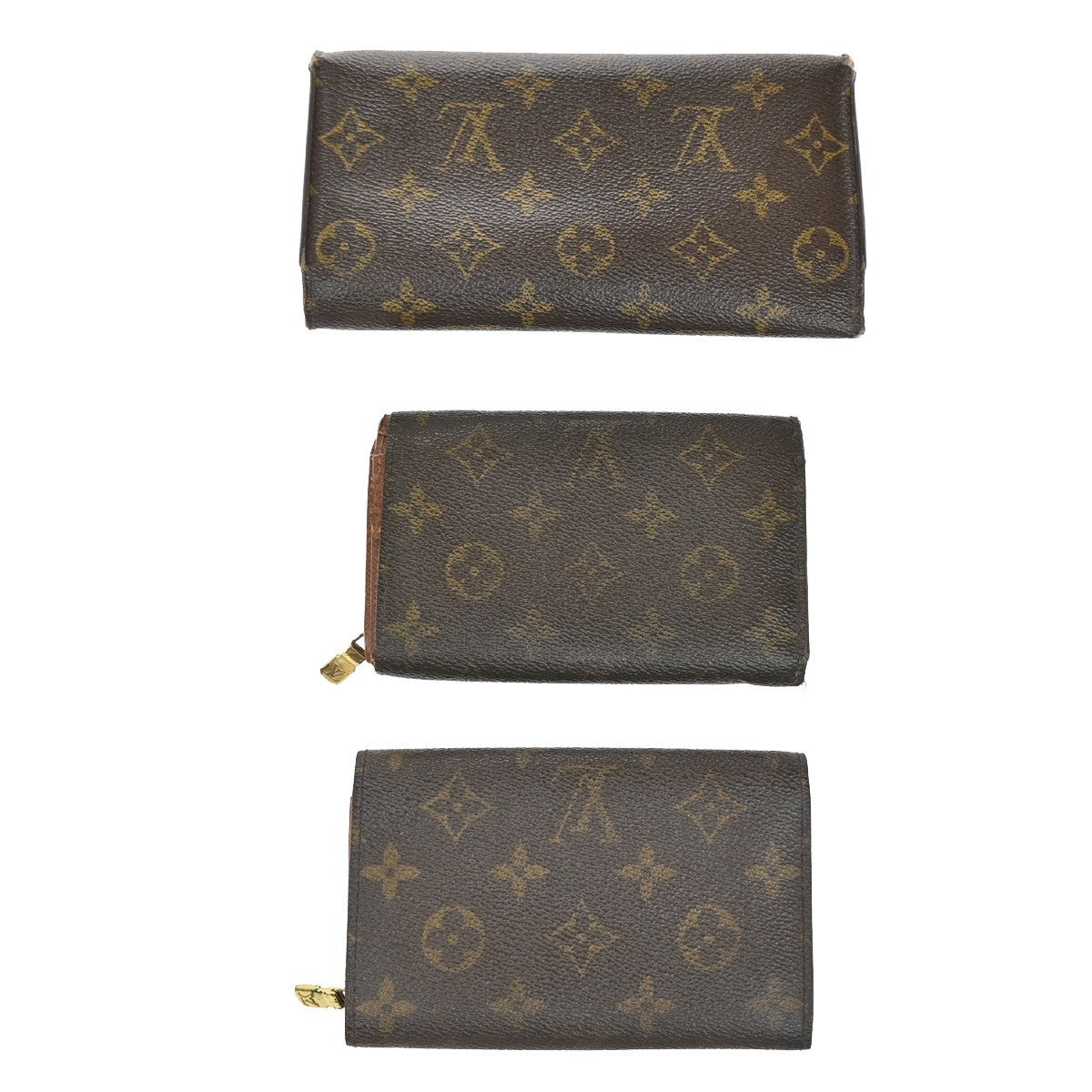 LOUIS VUITTON LV Logo 3 Set Bifold Trifold Wallet Monogram Leather Brown 63EG031