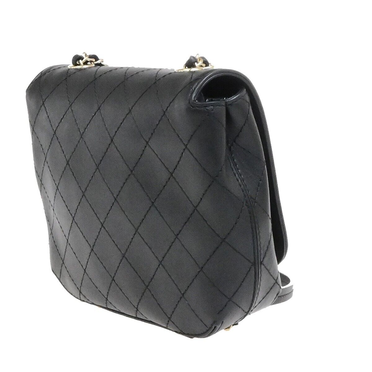CHANEL CC Logo Mini Matelasse Chain Shoulder Bag Leather Black GHW 341RF214