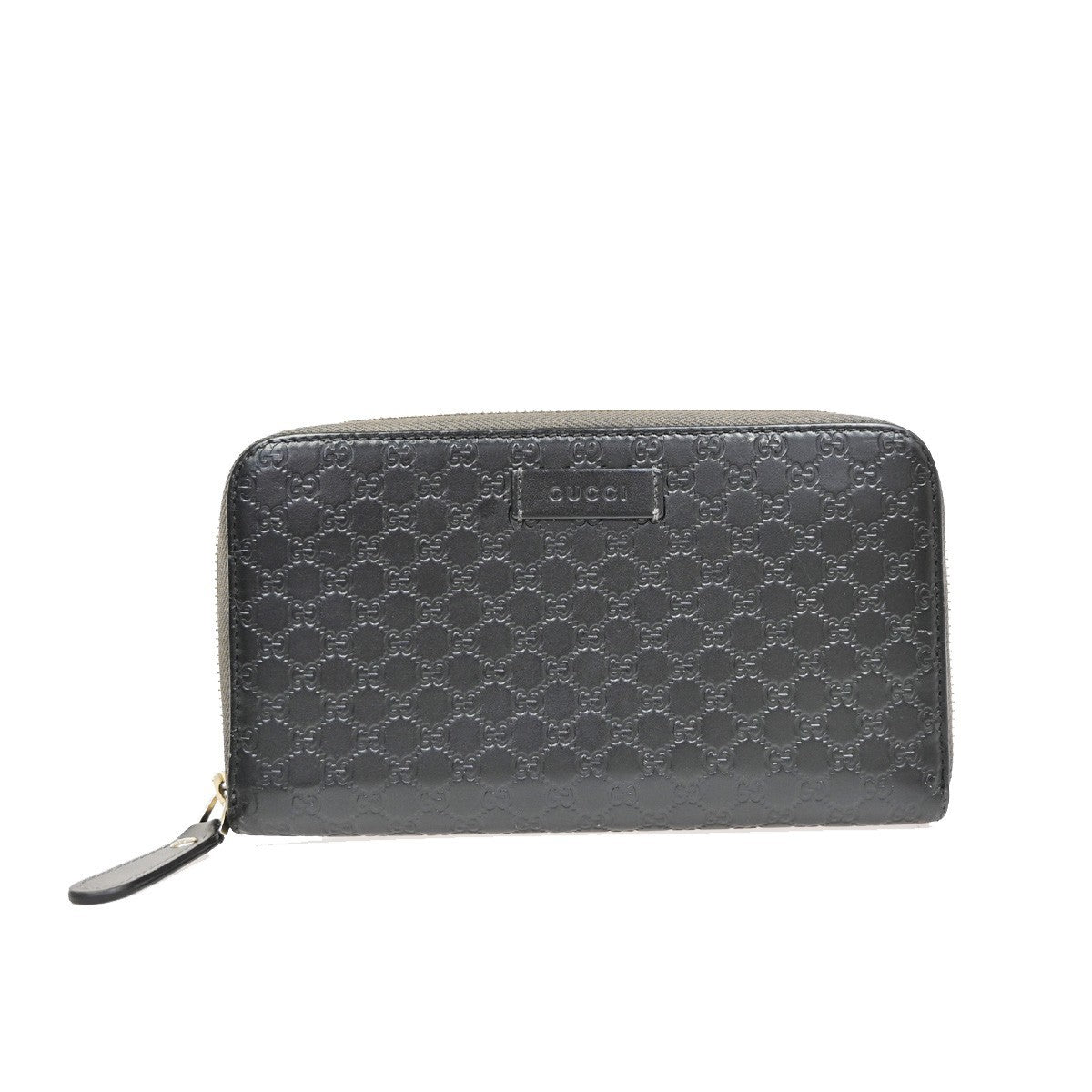 GUCCI Micro Guccissima GG Pattern Long Zipper Wallet Leather Black Gold 31KB287