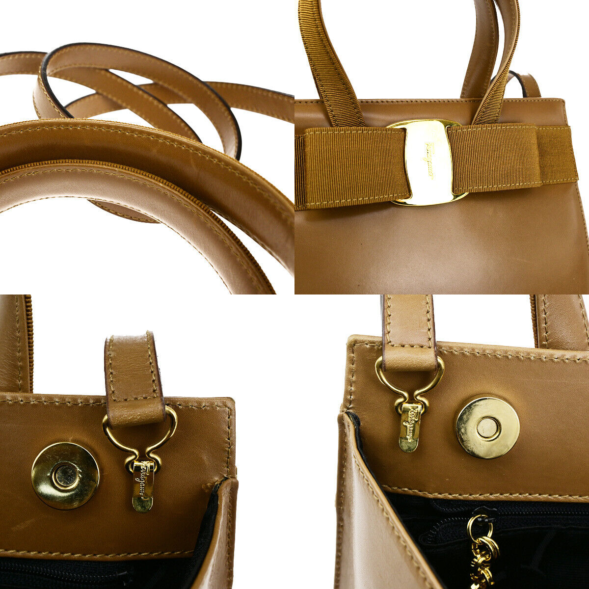 SALVATORE FERRAGAMO Vara 2Way Shoulder Hand Bag Canvas Leather Brown GHW 38YG594