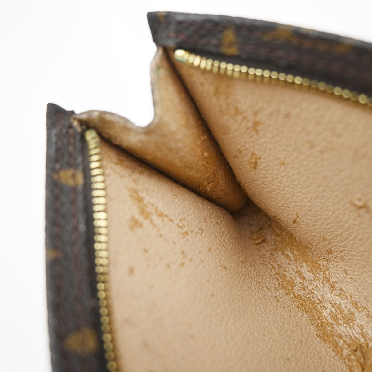 LOUIS VUITTON LV Logo Bucket PM Pouch Bag Monogram Leather Brown Gold 05EG107