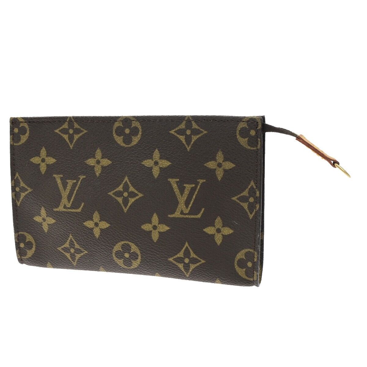 LOUIS VUITTON LV Logo Bucket PM Pouch Bag Monogram Leather Brown Gold 04ED454