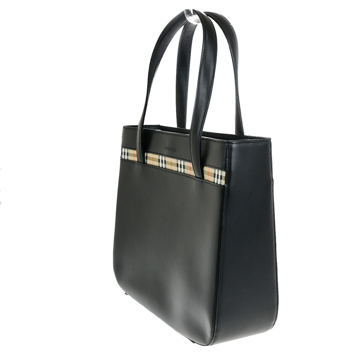 Burberrys Logo Nova Check Hand Tote Bag Canvas Leather Black Beige 31YG606