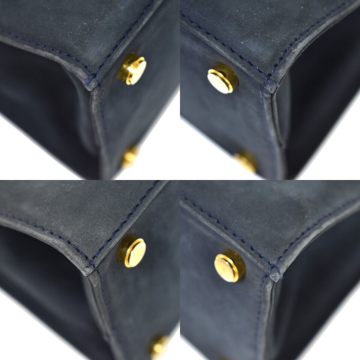 SALVATORE FERRAGAMO Vara Hand Bag Suede Leather Navy Blue Gold Italy 69EA061