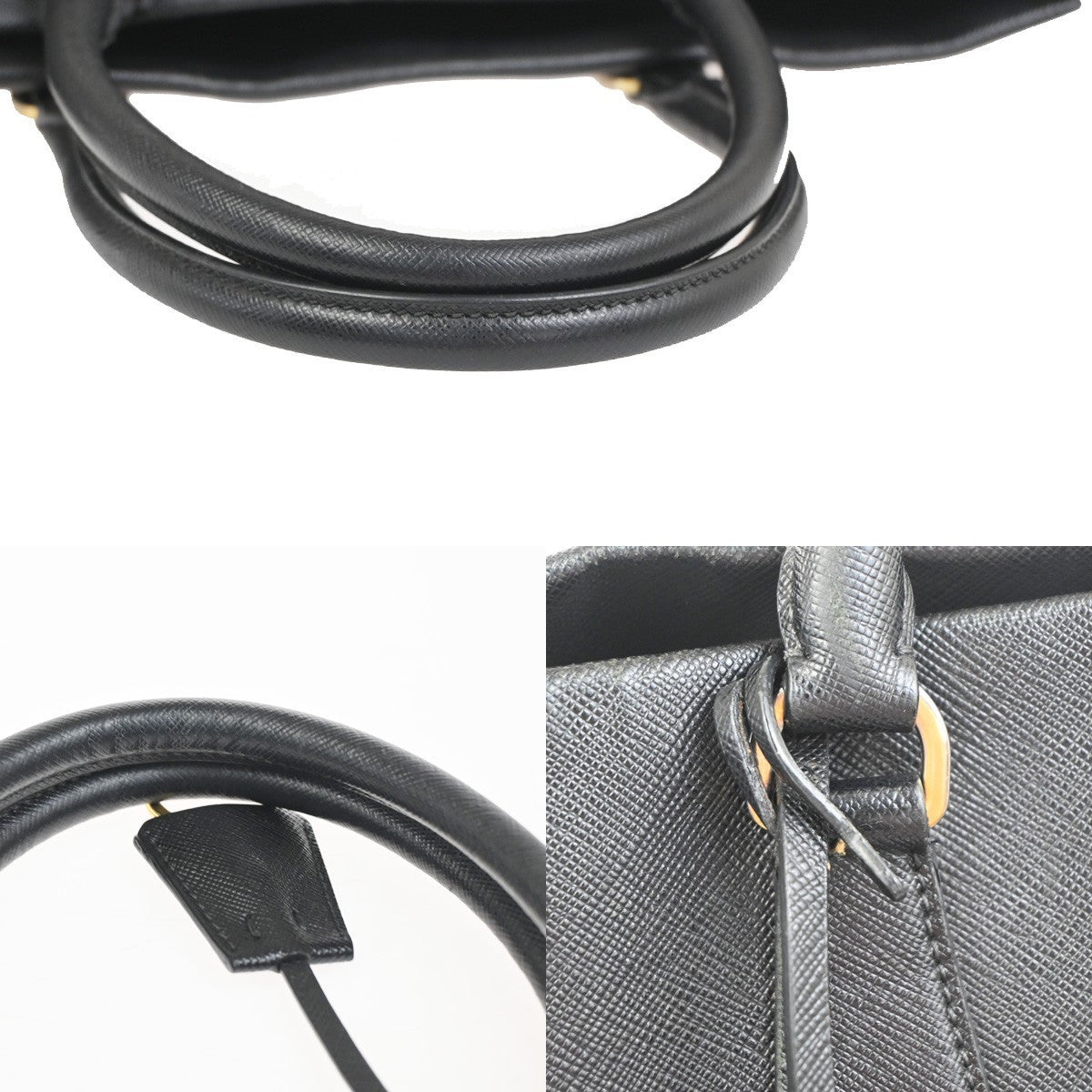 PRADA Logo Saffiano 2Way Shoulder Hand Bag Leather Black Nero GHW Italy 18KC948