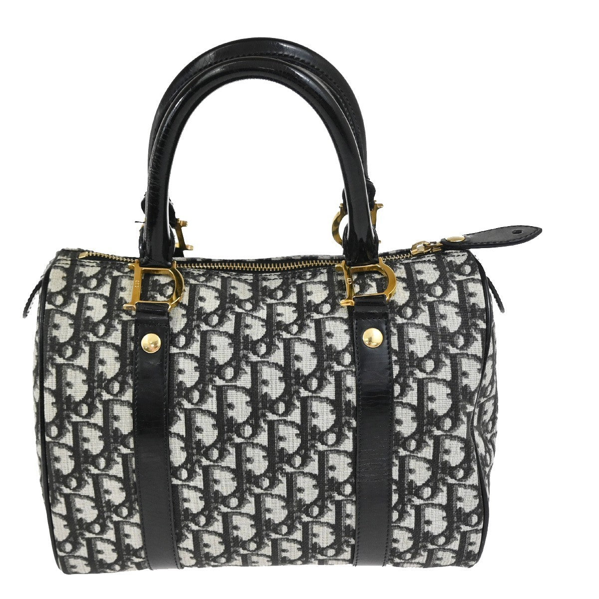 CHRISTIAN DIOR Trotter Pattern Hand Bag PVC Patent Leather Black GHW 95RQ051