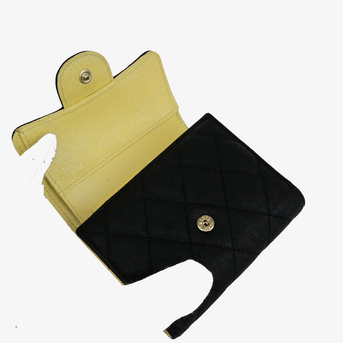 CHANEL CC Logo Matelasse Trifold Compact Wallet Leather Black Italy 82RK415