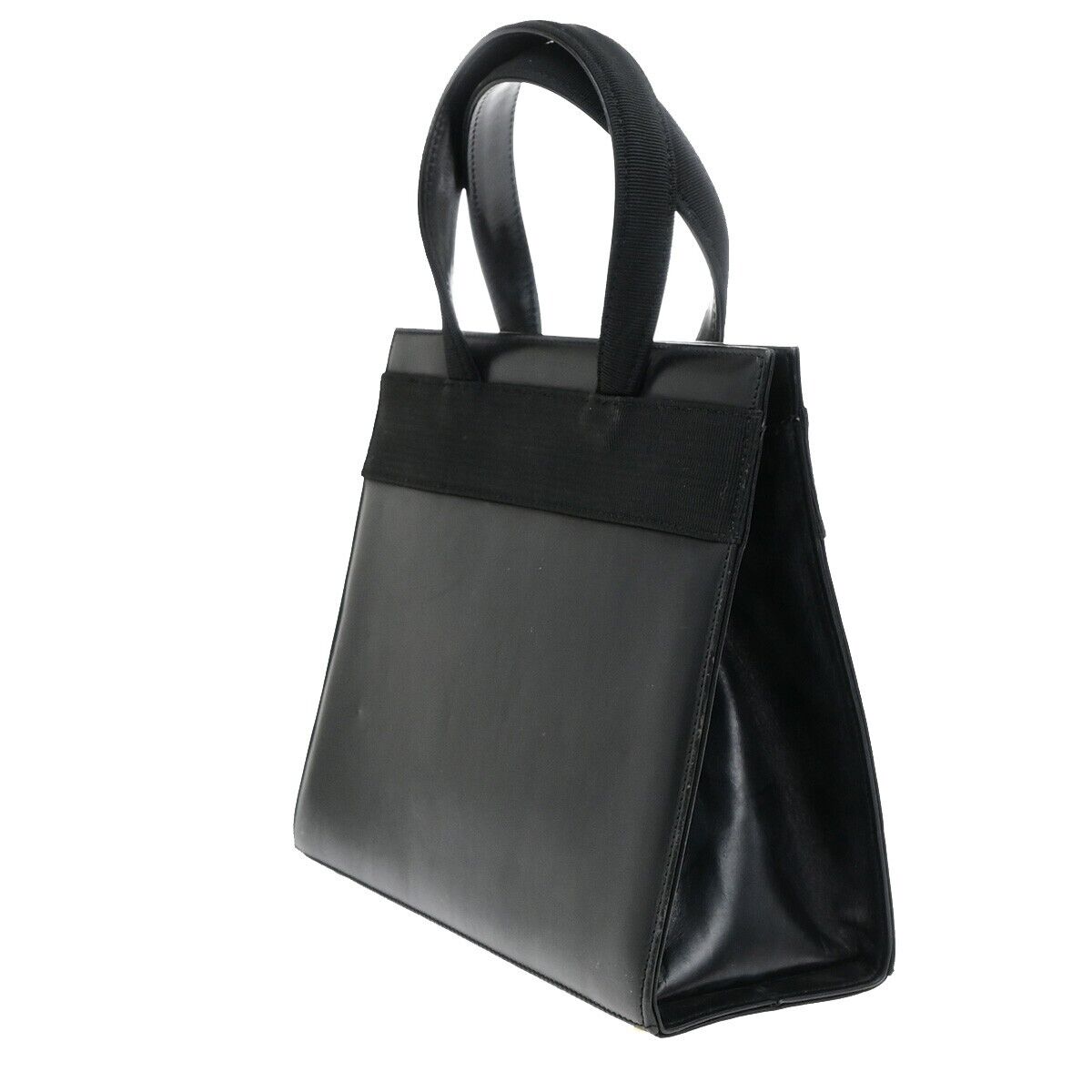 SALVATORE FERRAGAMO Logo Vara Hand Bag Canvas Leather Black Gold Italy 67ED785