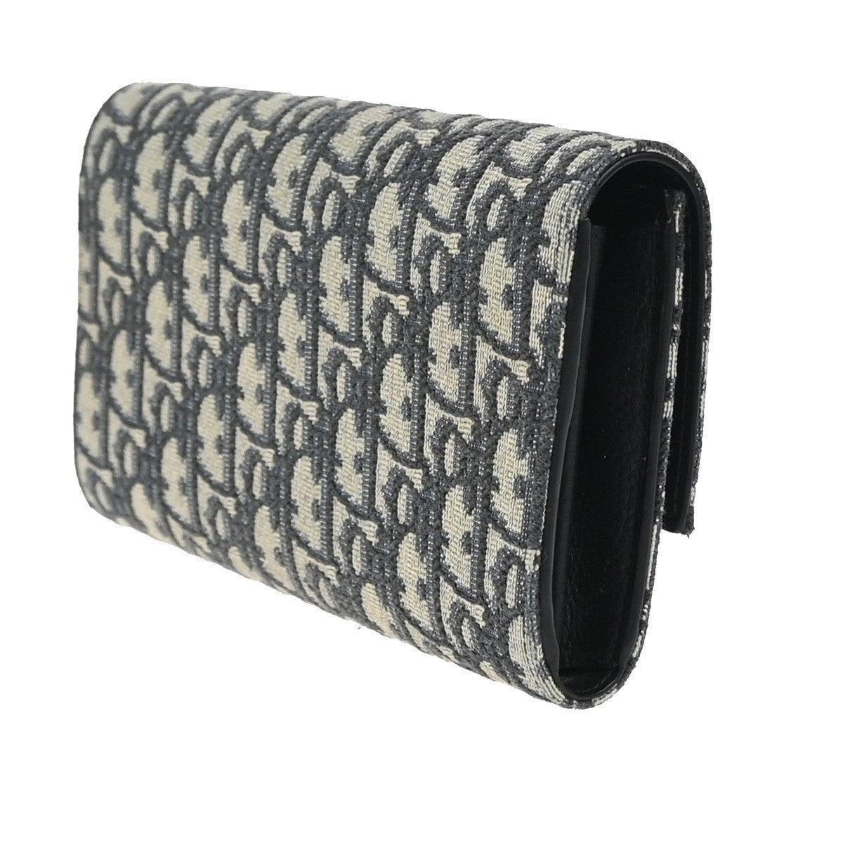CHRISTIAN DIOR Logo Trotter Oblique Long Wallet Jacquard Leather Blue 81EG317