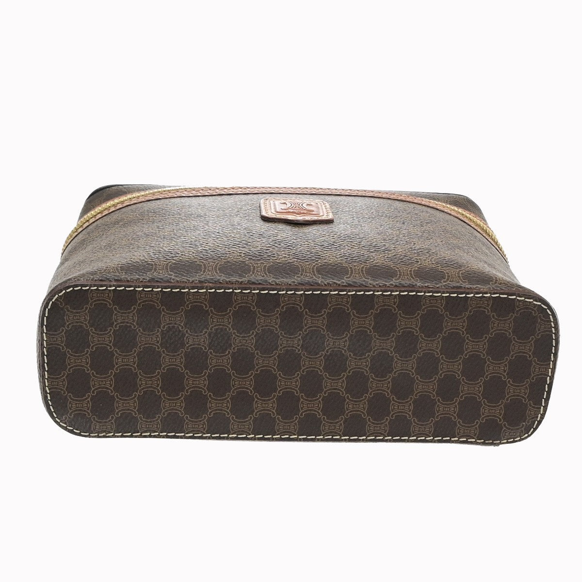CELINE Logo Macadam Pattern Vanity Hand Bag PVC Leather Brown GHW Italy 69MA716
