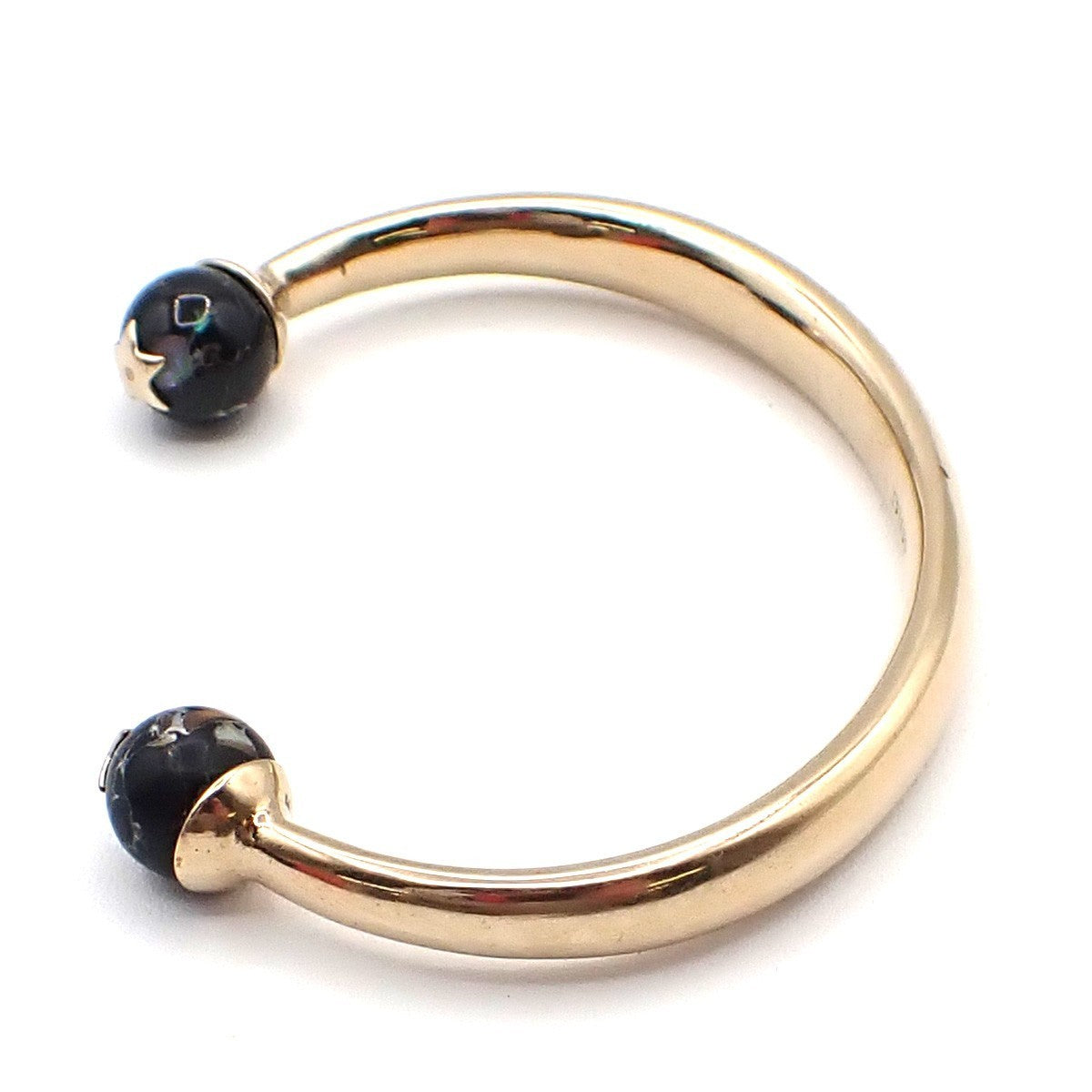 CHRISTIAN DIOR Logo Sphere Bangle Size S Black Enamel Gold 05KP448