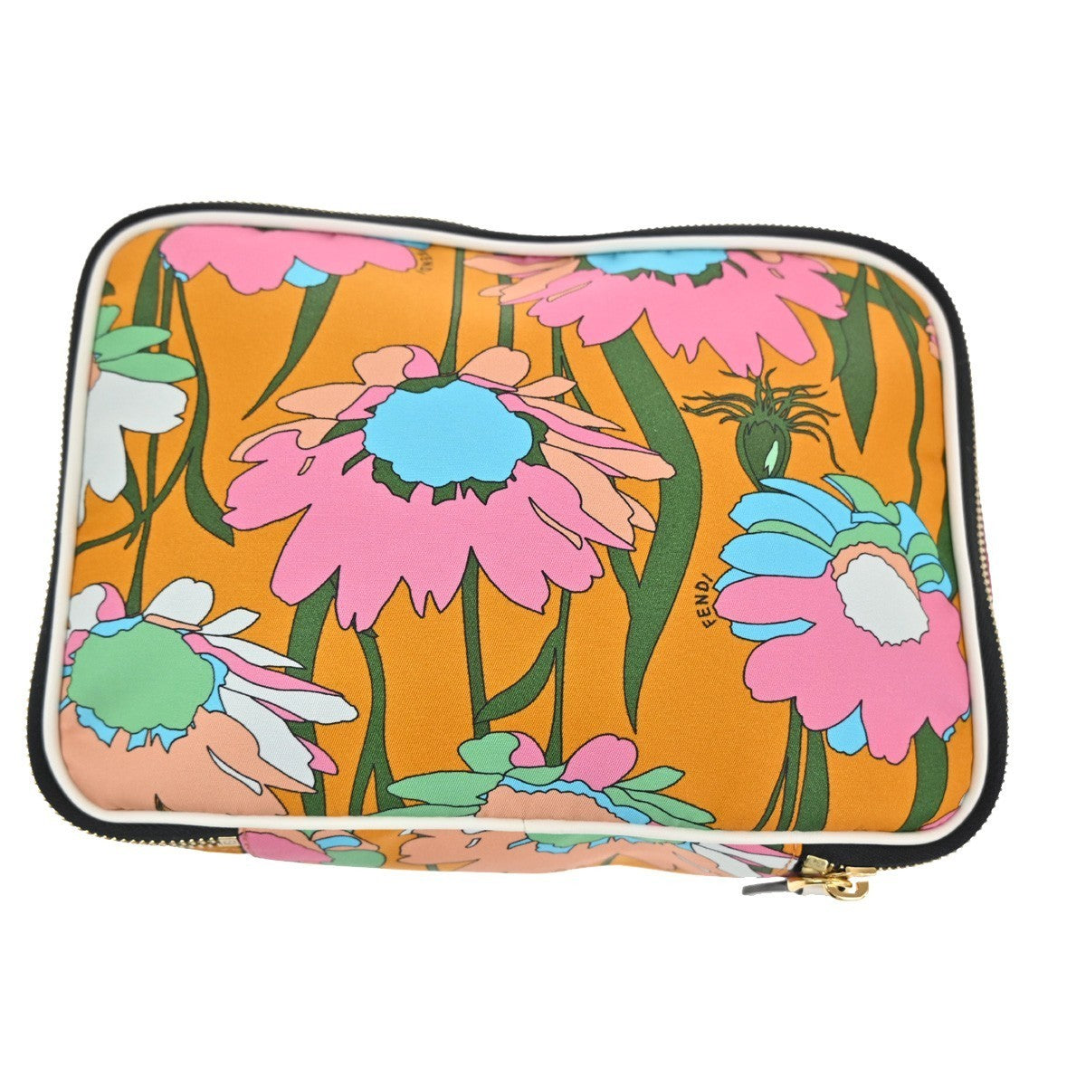 FENDI Zucca Zip-around Clutch Pouch Bag Flower Canvas Leather Orange GHW 36TA313