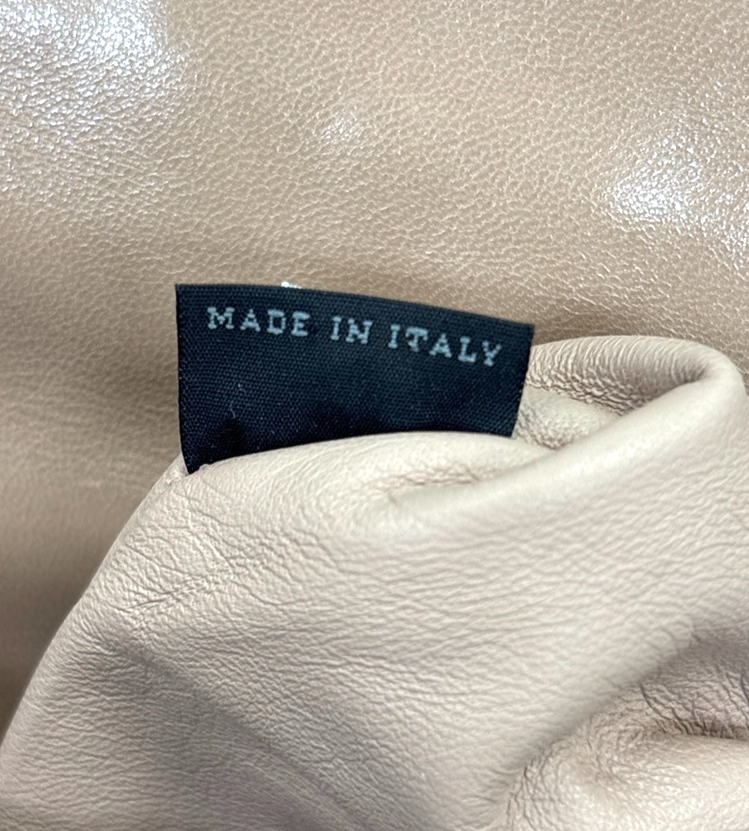 PRADA Logo Flap Shoulder Hand Bag Gathered Nappa Leather Beige Italy 70MA395