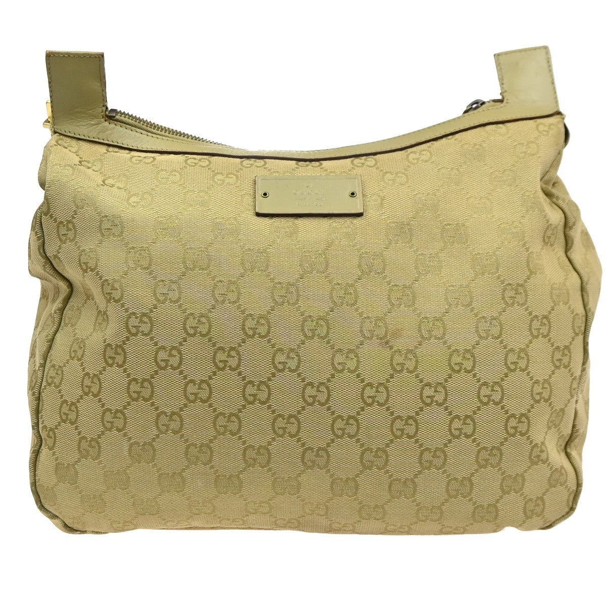 GUCCI Logo GG Pattern Shoulder Bag Canvas Leather Beige GHW Italy 34YJ134