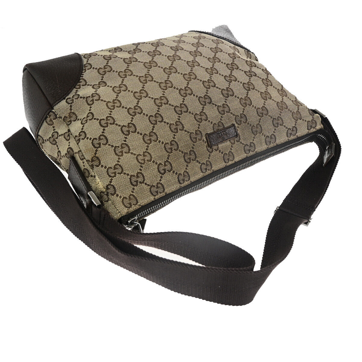 GUCCI Logo GG Pattern Shoulder Bag Canvas Leather Brown Italy 09SJ056