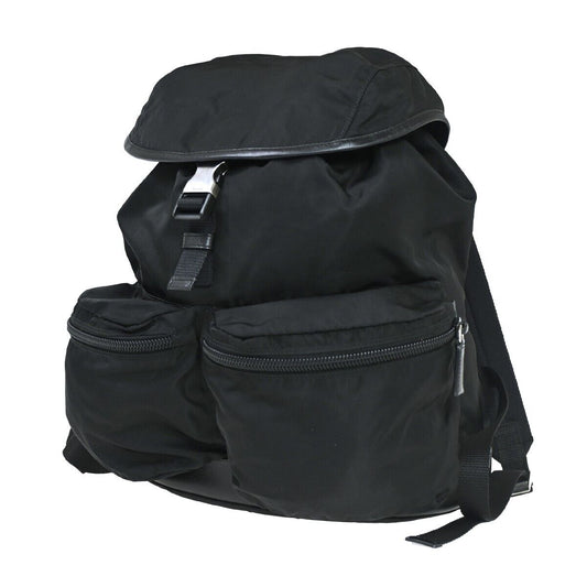PRADA MILANO Logo Backpack Bag Nylon Leather Black Silver Made In Italy 83HB040