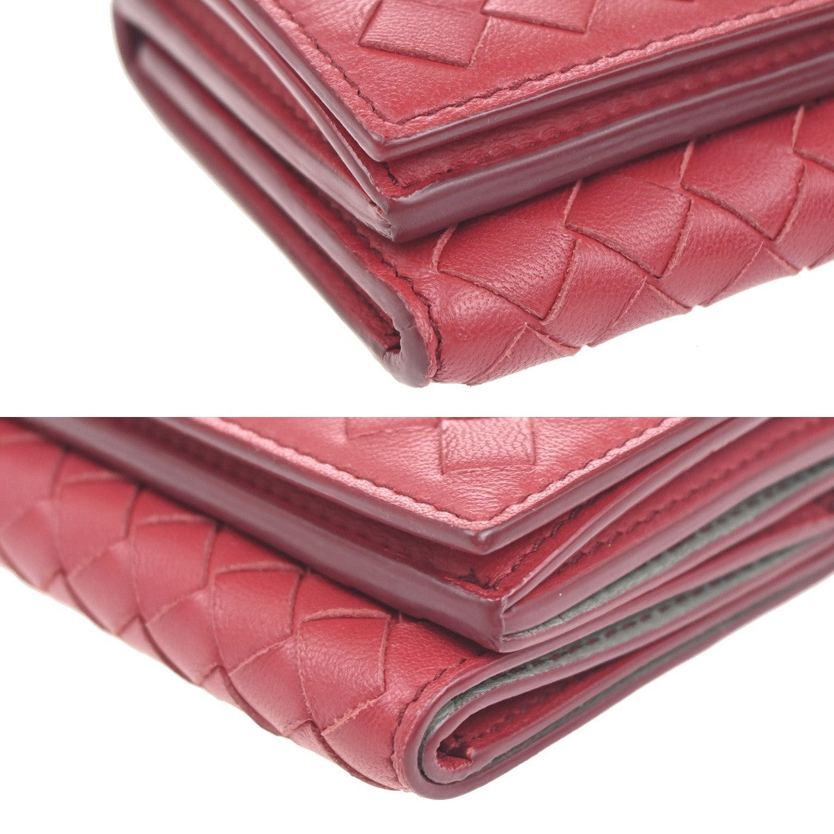 BOTTEGA VENETA Intrecciato Trifold Compact Wallet Leather Red Italy 30KC757
