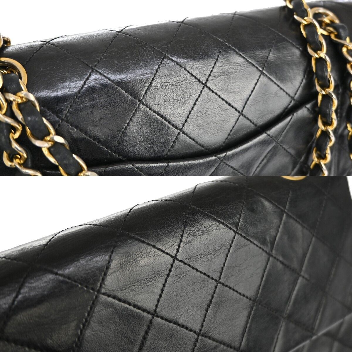 CHANEL CC Matelasse 25 Double Flap Chain Shoulder Bag Leather Black GHW 898RJ228