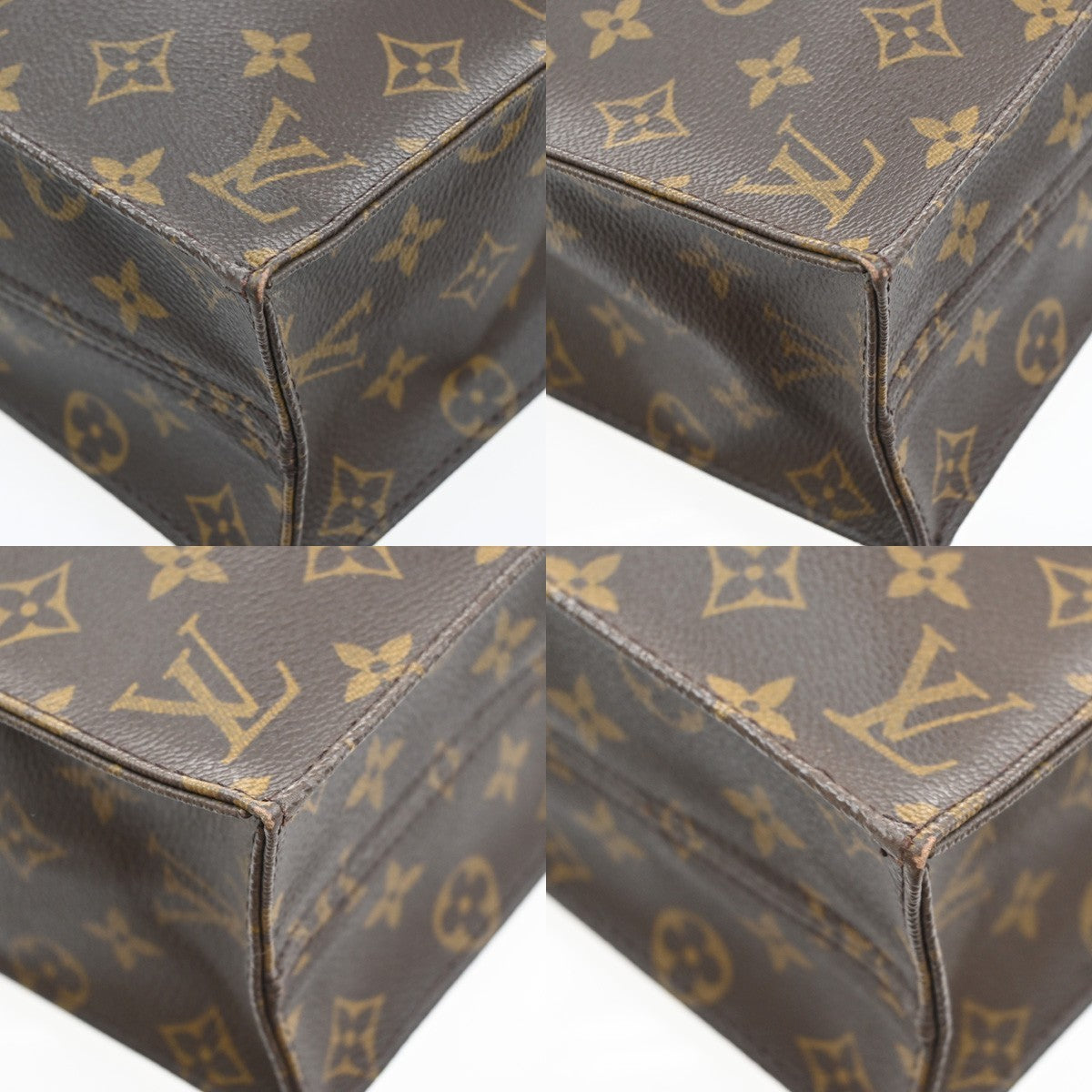 LOUIS VUITTON Logo Sac Plat Hand Tote Bag Monogram Leather Brown M51140 13SA100