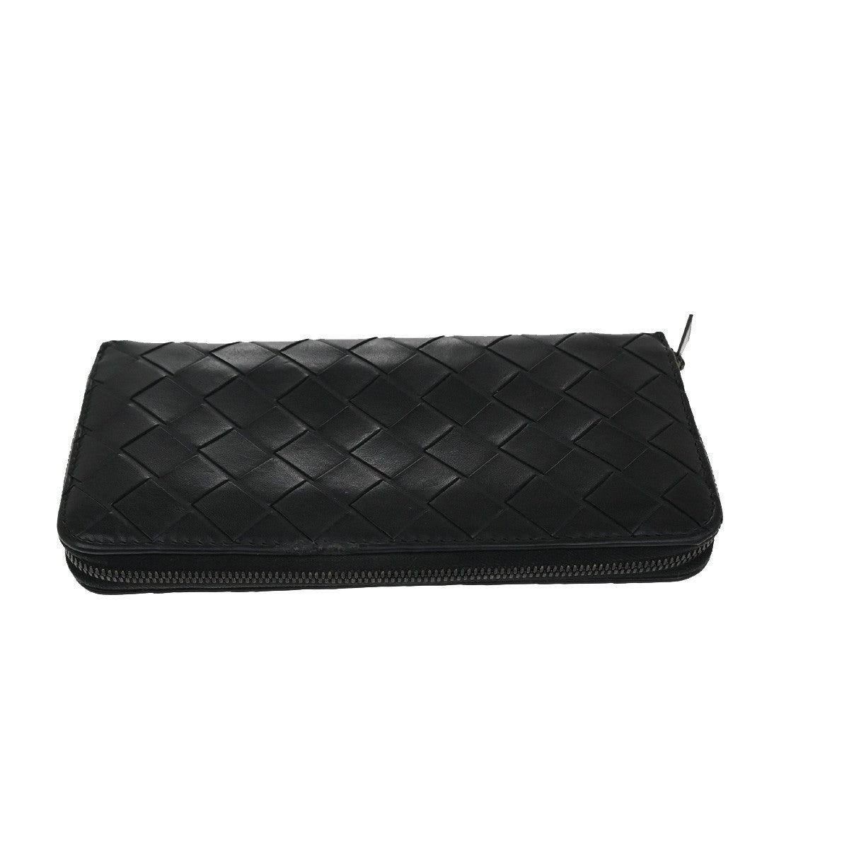 BOTTEGA VENETA Logo Intrecciato Zip Around Long Wallet Leather Black 65KC209