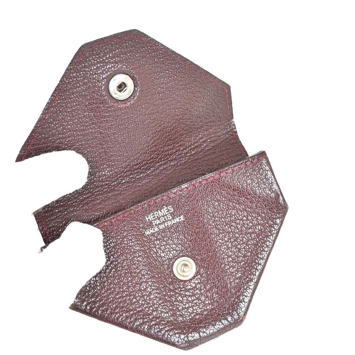 HERMES Logo Le Van Quatre Coin Case Wallet Leather Bordeaux France 01FA303