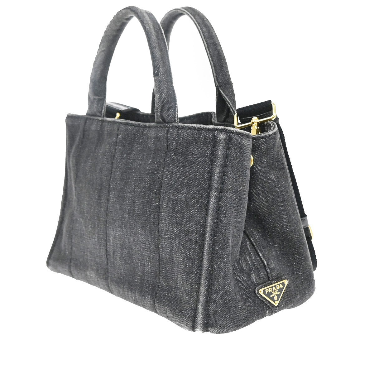 PRADA Logo Canapa 2way Shoulder Hand Bag Canvas Leather Black GHW Italy 82MA679