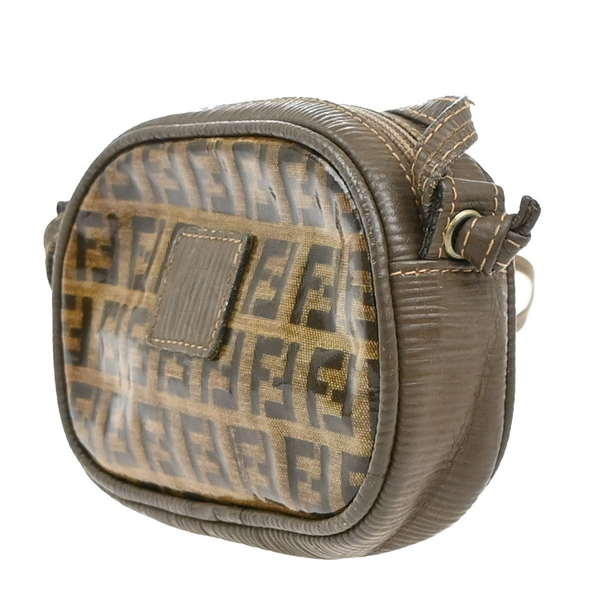 FENDI Logo Zucca Pattern Mini Shoulder Bag Coating Canvas Leather Brown 04EF988