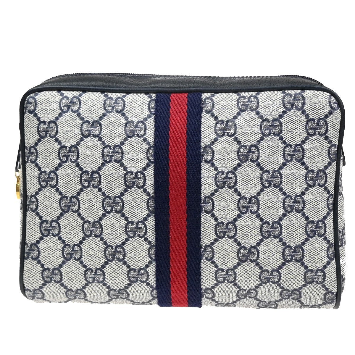 GUCCI Sherry GG Pattern Clutch Hand Bag PVC Leather Navy Blue GHW Italy 68MA570