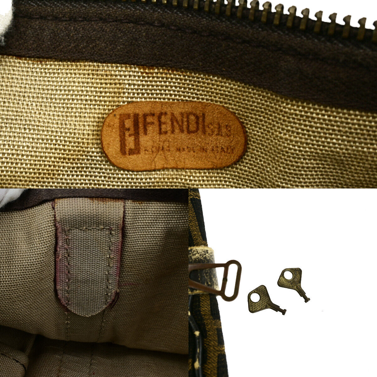 FENDI Logo Zucca Pattern Travel Hand Bag Canvas Leather Brown Italy 01SJ086