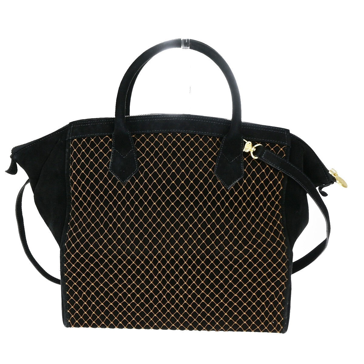 FENDI Logo 2Way Vanity Shoulder Hand Bag Suede Leather Black GHW Italy 10RK596