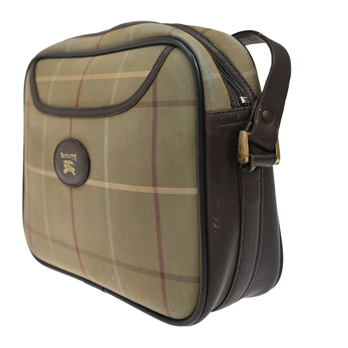Burberrys Logo Shoulder Bag Check Canvas Leather Brown GHW 05KP098