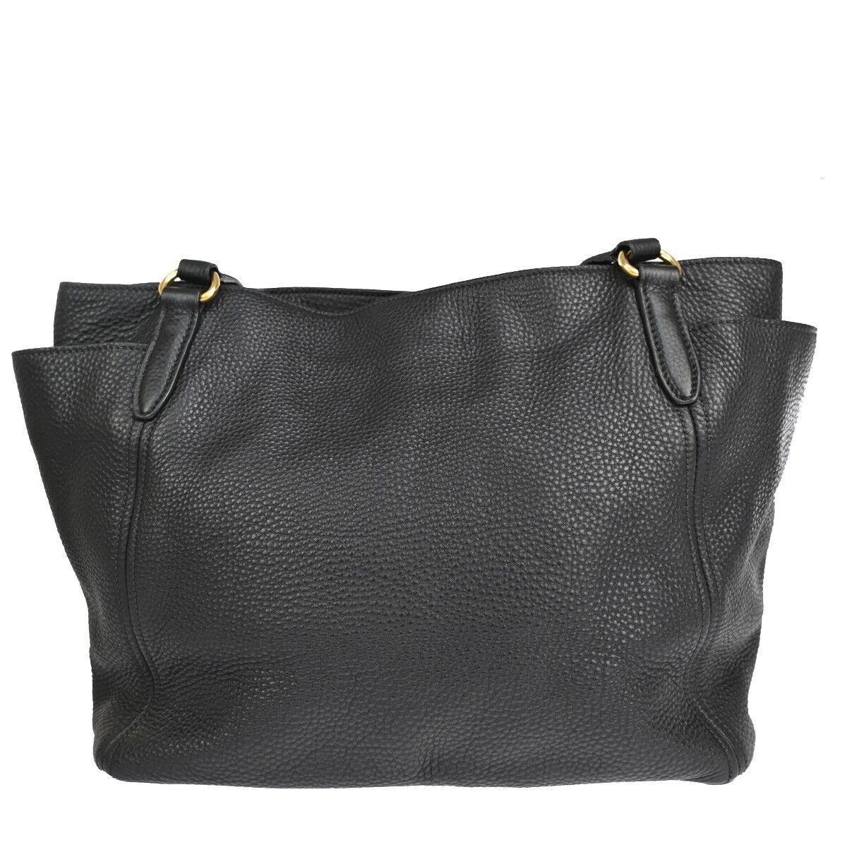 PRADA Logo Shoulder Tote Bag Leather Black Gold Made in Italy 93EA812