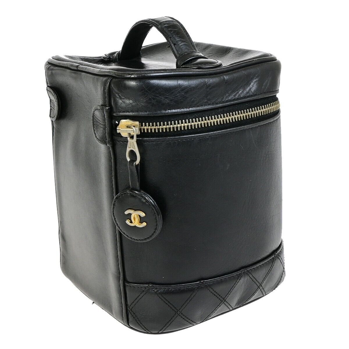 CHANEL CC Bicolore Vanity Cosmetic Hand Bag Leather Black GHW Italy 85FB314