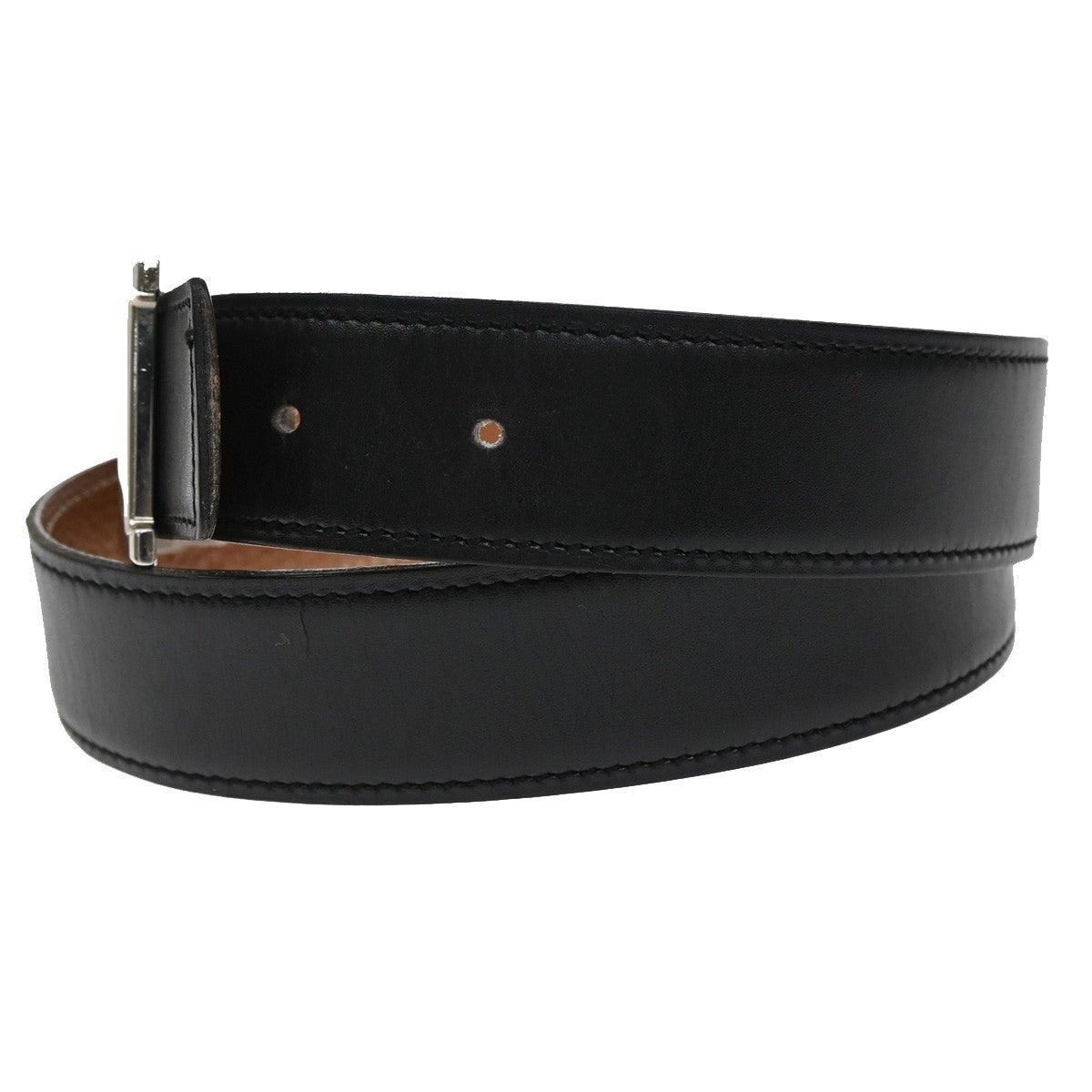 HERMES H Logo Constance Reversible Buckle Belt #75 Leather Black Silver 84RL373