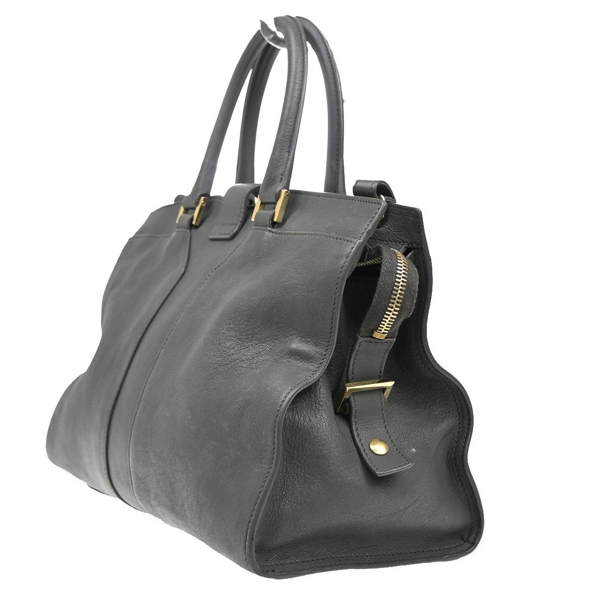 YVES SAINT LAURENT YSL 2Way Cabas Chyc Hand Shoulder Bag Leather Gray 35KA727