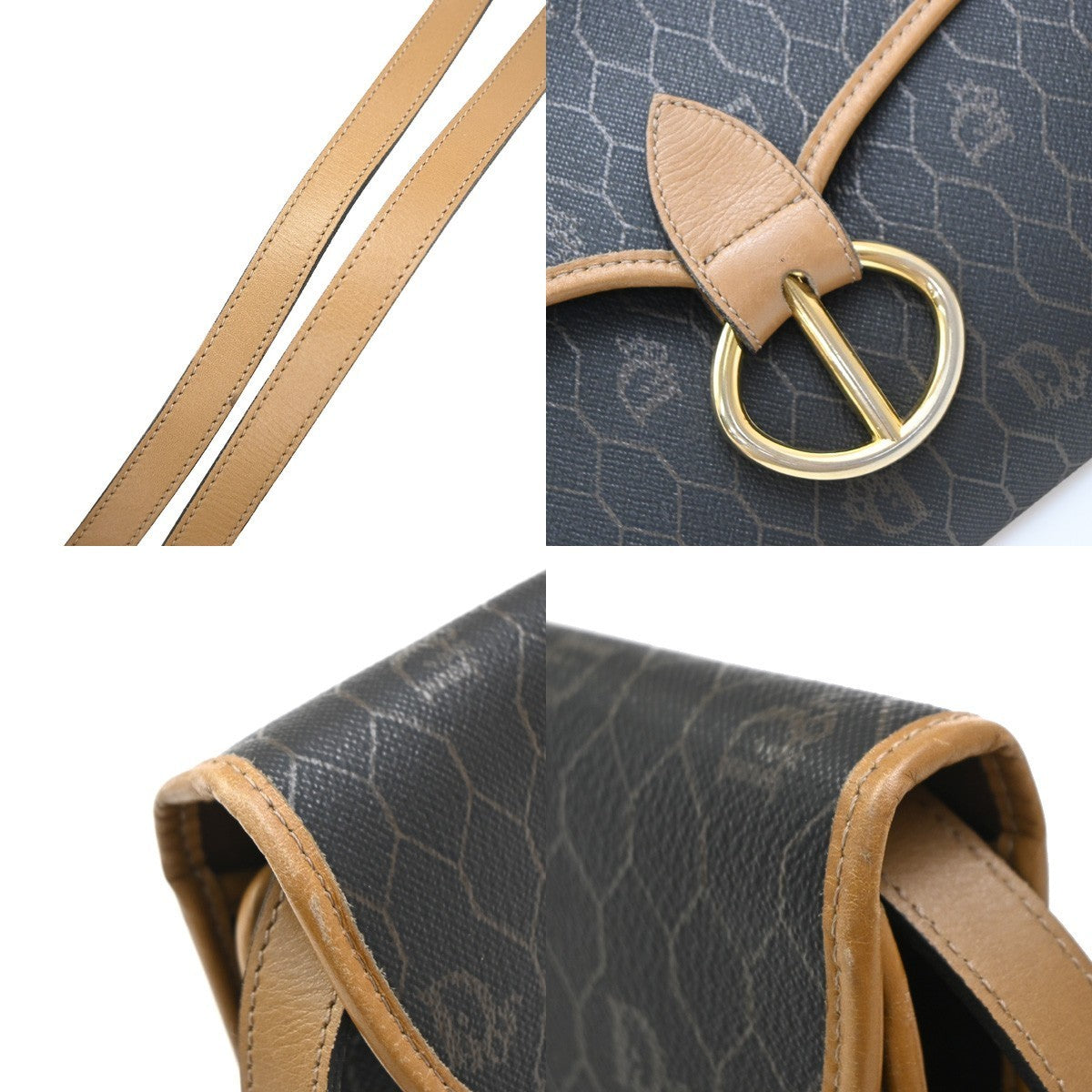 CHRISTIAN DIOR Honeycomb Chain Shoulder Bag PVC Leather Brown Gray GHW 39EG208