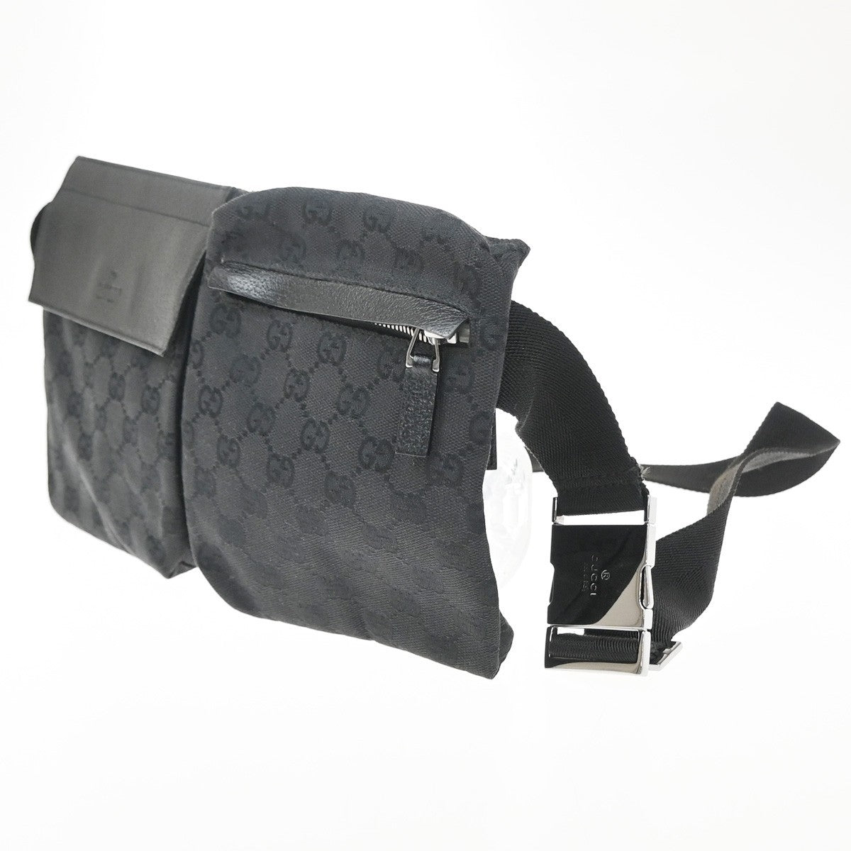 GUCCI Logo GG Pattern Bum Bag Canvas Leather Black SHW Italy 33MA677