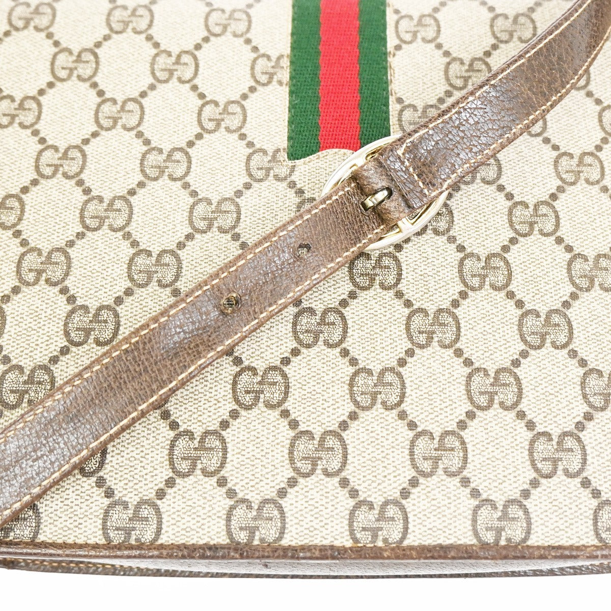 GUCCI Logo GG Pattern Sherry Flap Shoulder Bag PVC Leather Brown GHW 67KC907