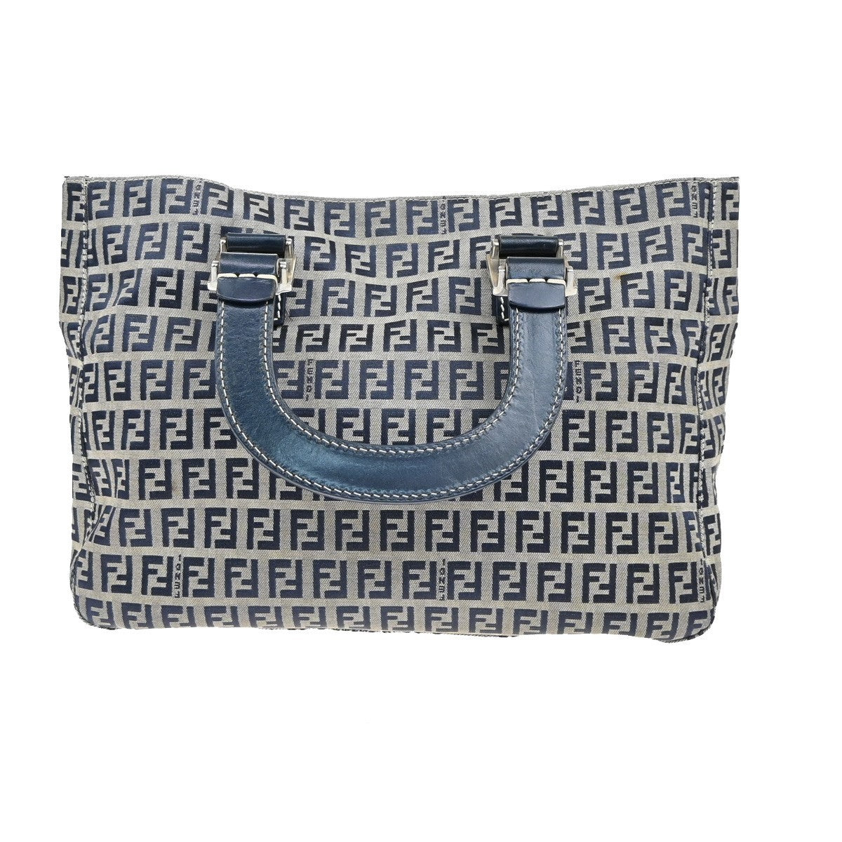 FENDI Logo Zucca Pattern Shoulder Bag Canvas Leather Navy Blue Italy 85EF815
