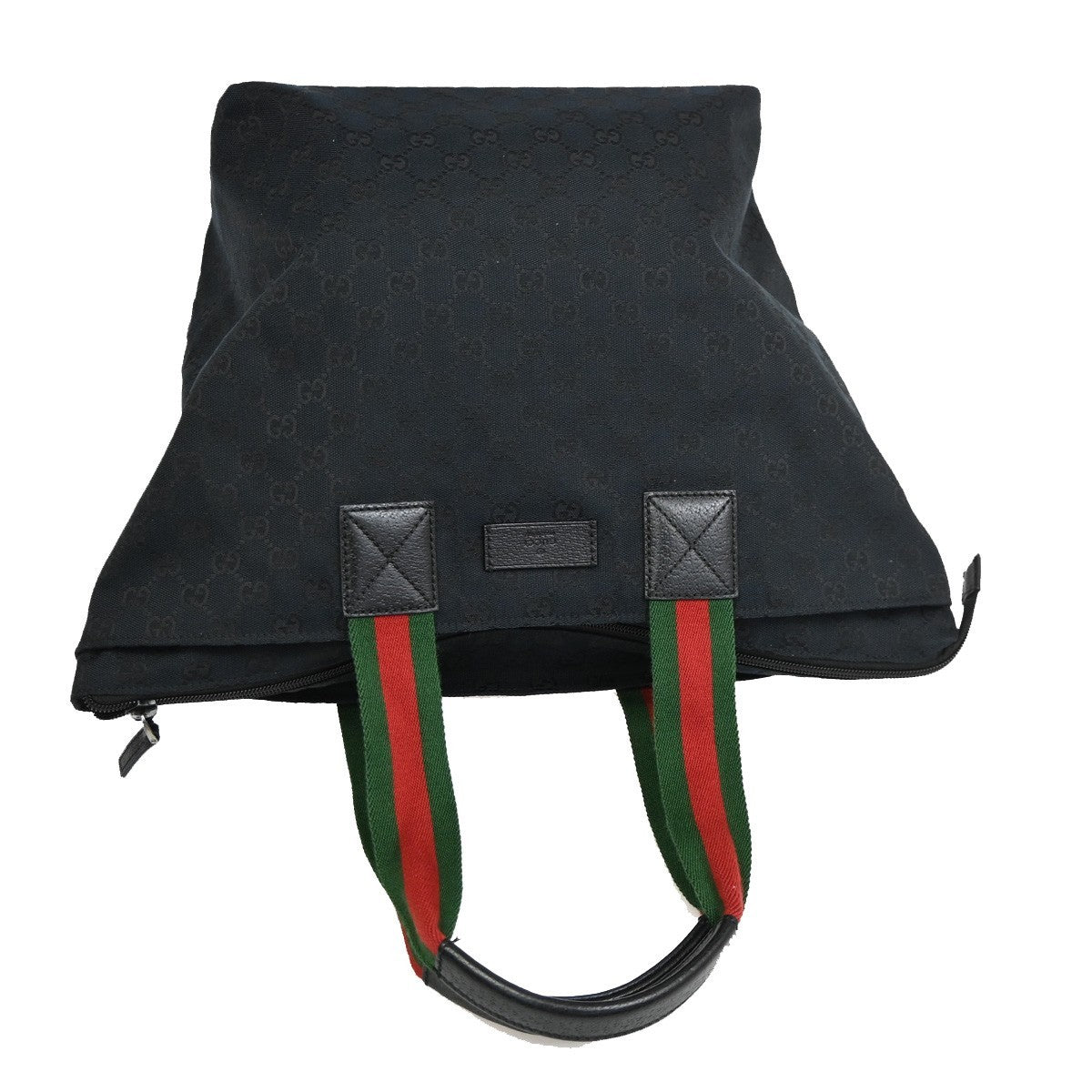 GUCCI web stripe Sherry Line Shoulder Tote Bag Leather Canvas Black SHW 77TA688