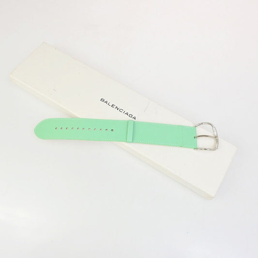 BALENCIAGA Logo Wide Bracelet Bangle Leather Light Green SHW 09KA497