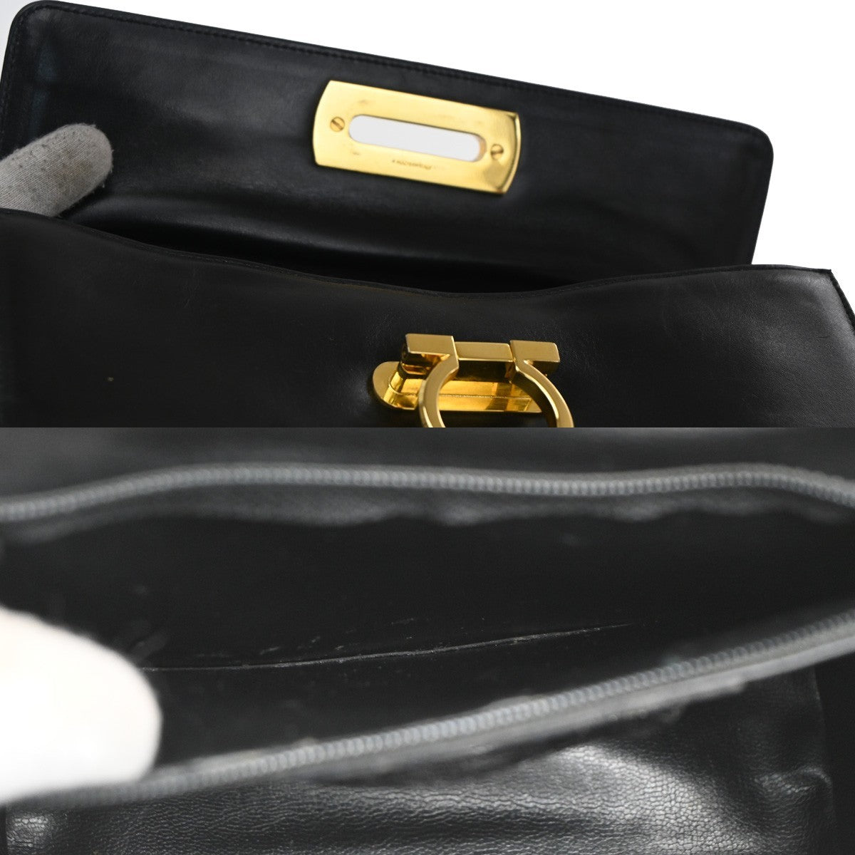 SALVATORE FERRAGAMO Gancini 2Way Shoulder Clutch Hand Bag Leather Black 38CA376