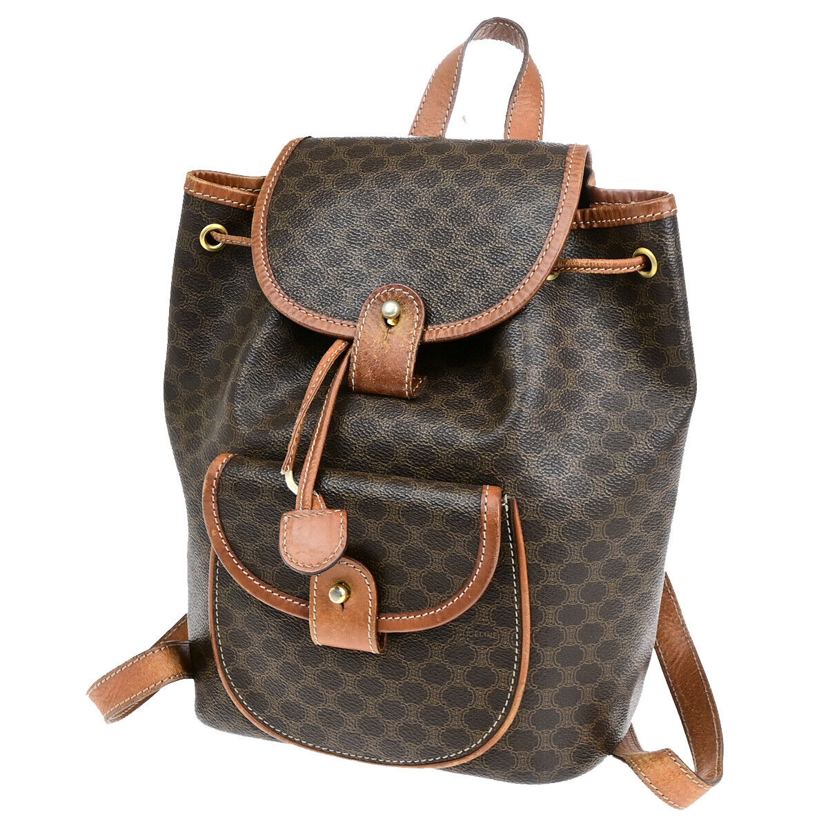 CELINE Logo Macadam Pattern Backpack Bag PVC Leather Brown GHW Italy 34YF572
