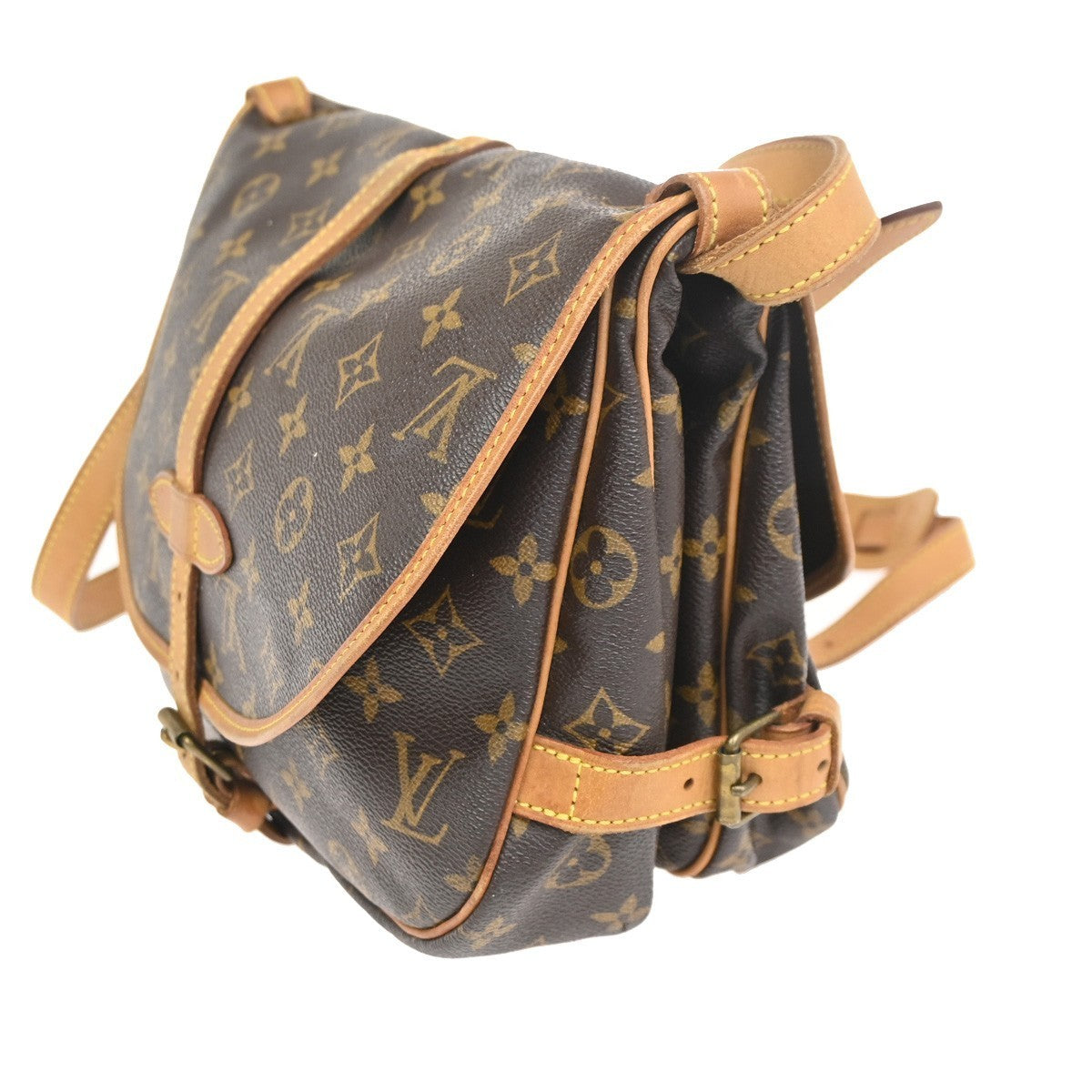 LOUIS VUITTON Logo Saumur 30 Shoulder Bag Monogram Leather Brown M42256 10CA776